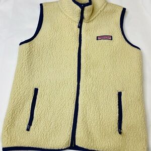 Vineyard Vines Cream and Blue Fleece Vest